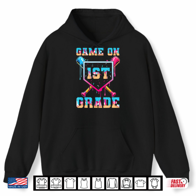 Hoodie Game On First Grade Baseball Back to School Kid Shirt