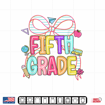 Preppy Fifth Grade Back To School Coquette Teacher Shirt 4 Design Preppy Fifth Grade Back to School Coquette Teacher Shirt