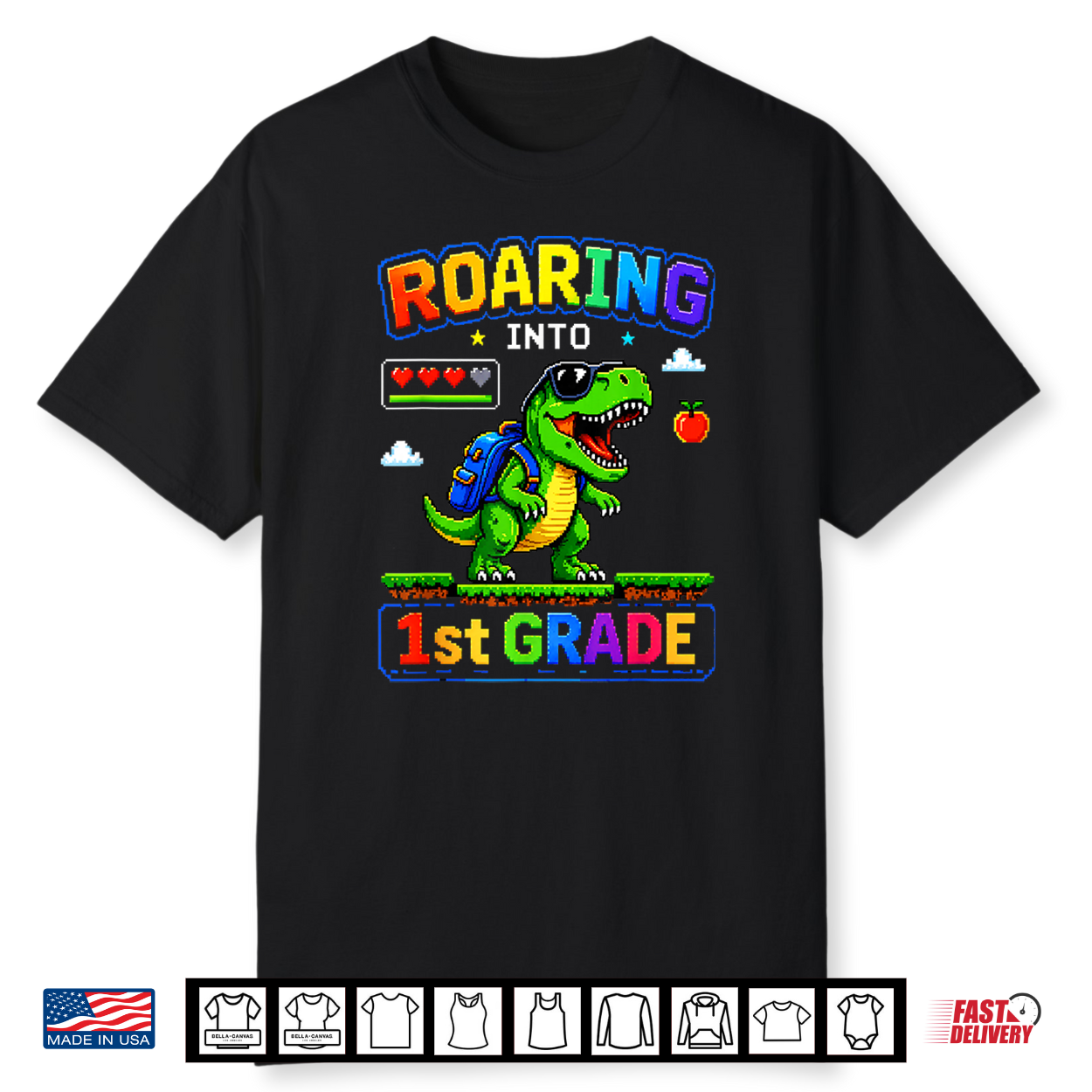 Roaring Into 1St Grade Dinosaur Back To School Gamer Shirt Roaring Into 1St Grade Dinosaur Back To School Gamer Shirt