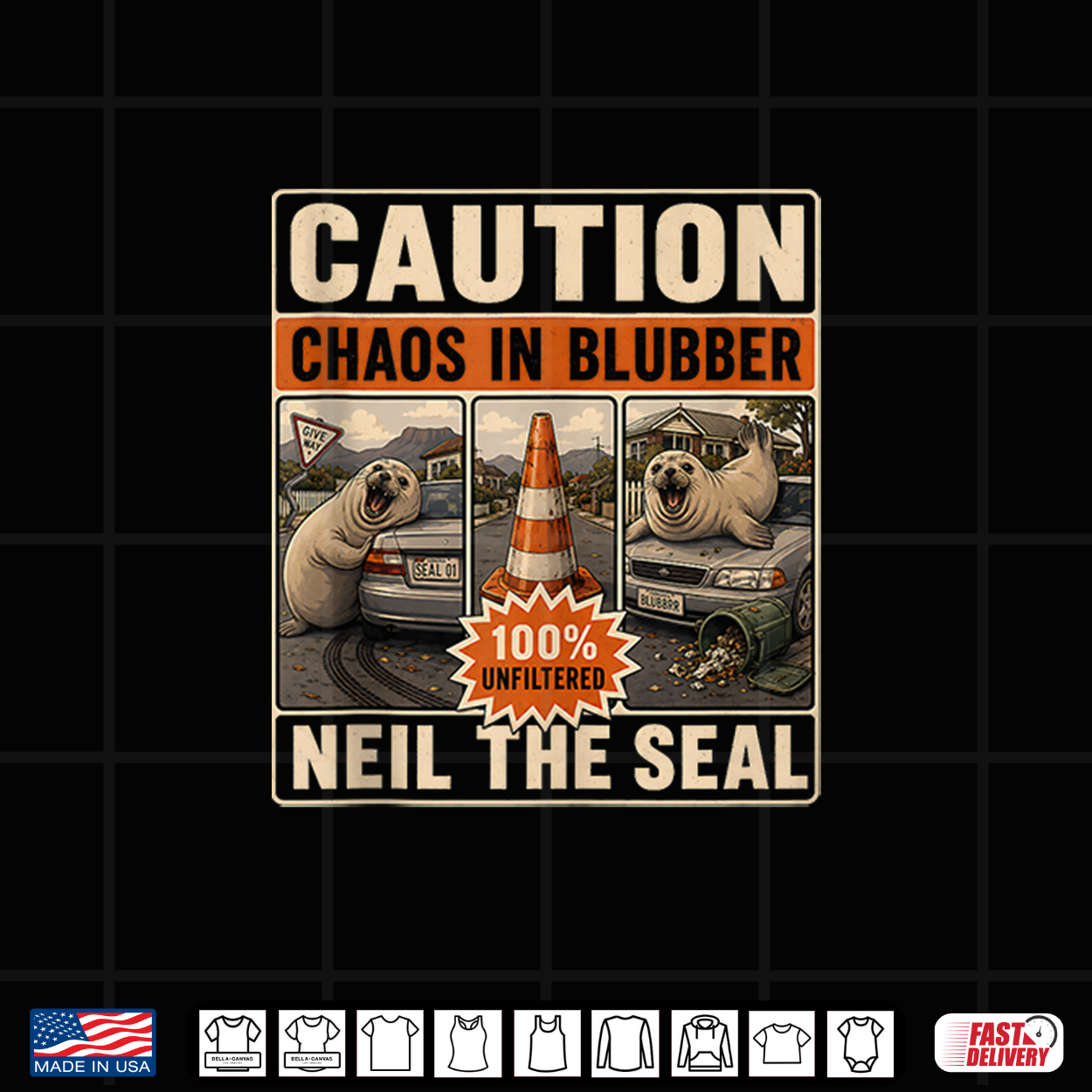 Caution Chaos In Blubber Neil The Seal Retro Meme Joke Shirt Caution Chaos In Blubber Neil The Seal Retro Meme Joke Shirt