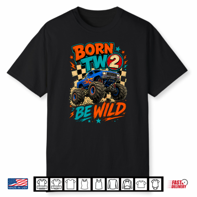 Kids Born Two Be Wild Monster Truck 2Nd Birthday Shirt