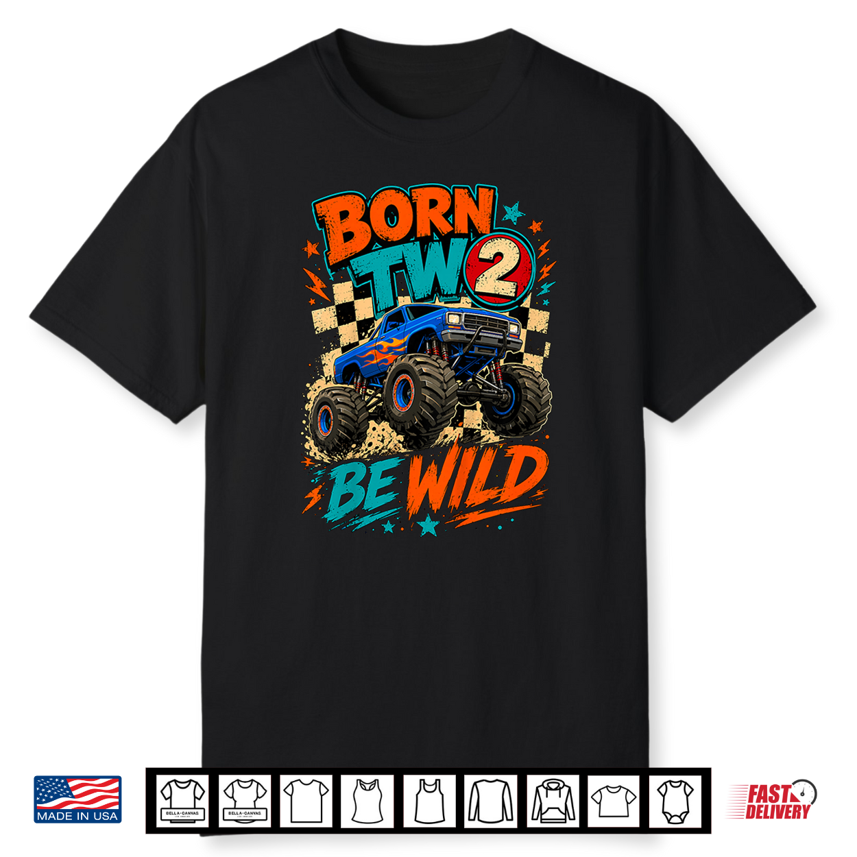 Kids Born Two Be Wild Monster Truck 2Nd Birthday Shirt Kids Born Two Be Wild Monster Truck 2Nd Birthday Shirt
