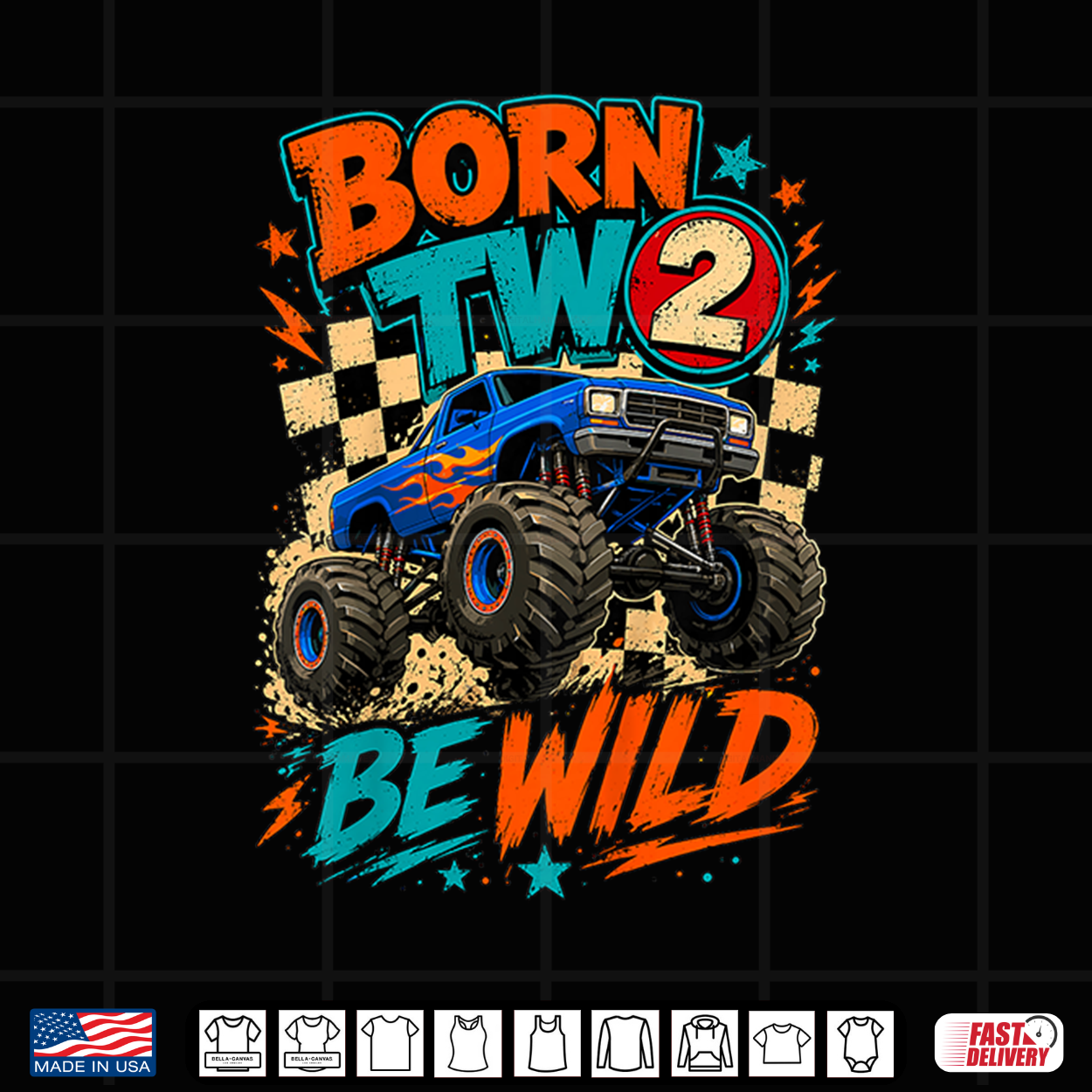 Kids Born Two Be Wild Monster Truck 2Nd Birthday Shirt Kids Born Two Be Wild Monster Truck 2Nd Birthday Shirt