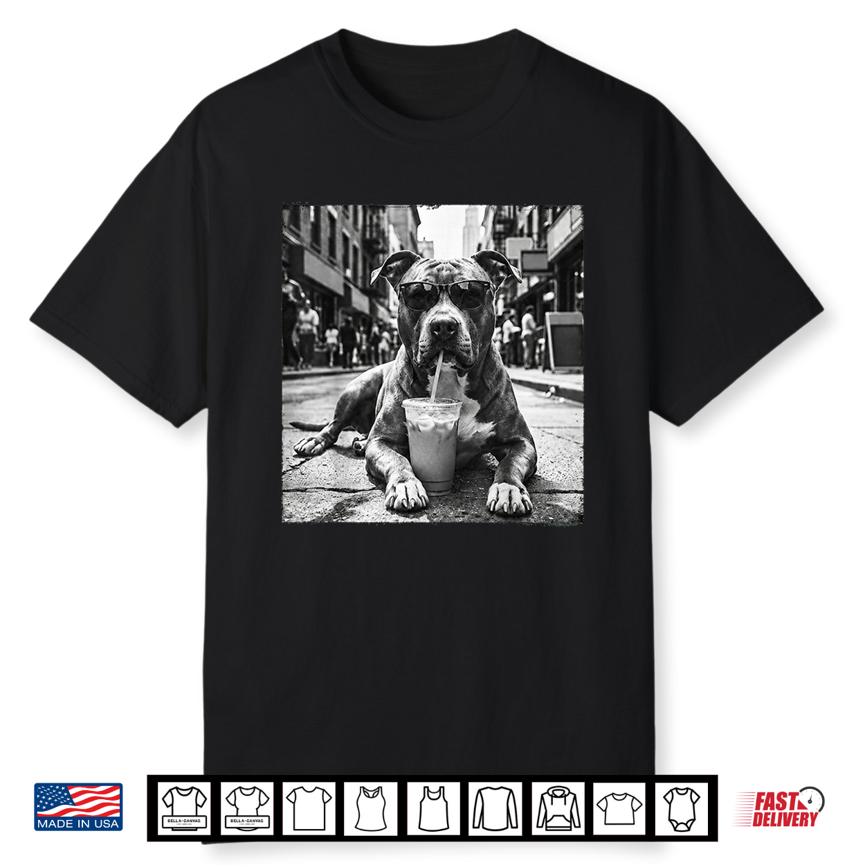 Pit Bull Drinking Iced Coffee Cool Dog Street Art Shirt Pit Bull Drinking Iced Coffee Cool Dog Street Art Shirt