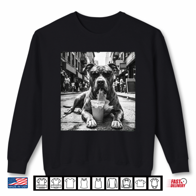 Pit Bull Drinking Iced Coffee Cool Dog Street Art Shirt 2 Sweatshirt Pit Bull Drinking Iced Coffee Cool Dog Street Art Shirt