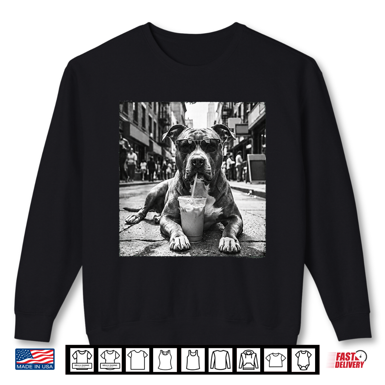 Pit Bull Drinking Iced Coffee Cool Dog Street Art Shirt Pit Bull Drinking Iced Coffee Cool Dog Street Art Shirt