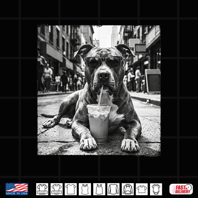 Pit Bull Drinking Iced Coffee Cool Dog Street Art Shirt 4 Design Pit Bull Drinking Iced Coffee Cool Dog Street Art Shirt