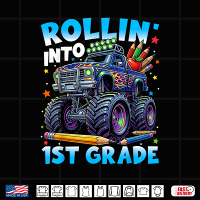 Design Back to School First Day Truck Rollin Into 1st Grade Shirt