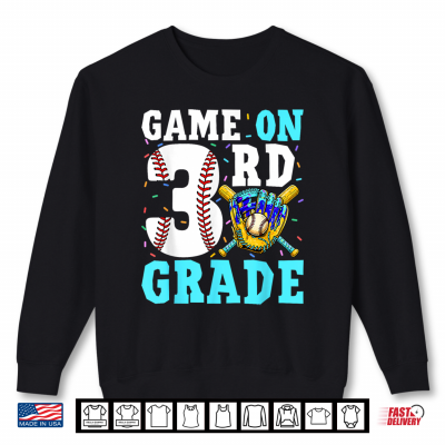 Sweatshirt Back to School Third 3rd Grade Baseball Drip Ice Cream Shirt