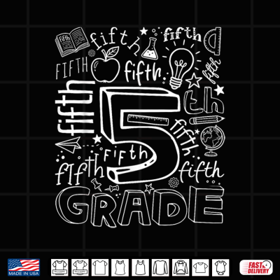 Design Back to School Typography Fifth 5th Grade Team Teacher Kid Shirt