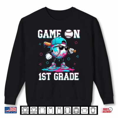 Sweatshirt 1st Grade Back to School Baseball Drip Ice Cream Game On Shirt