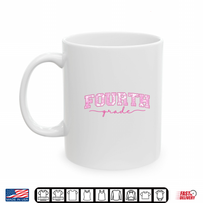 Mug Back to School 4th Fourth Grade Toile Pink Floral Teacher Shirt