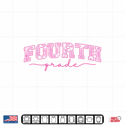 Design Back to School 4th Fourth Grade Toile Pink Floral Teacher Shirt