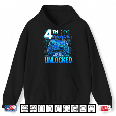 Hoodie Back to School 4th Grade First Day Level Unlocked Gamer Shirt