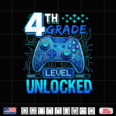 Design Back to School 4th Grade First Day Level Unlocked Gamer Shirt