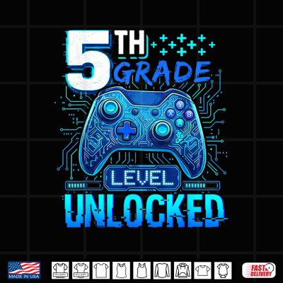 Design Back to School 5th Grade First Day Level Unlocked Gamer Shirt