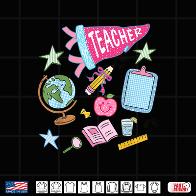 Design Preppy Coquette Teacher Pennant Back to School Supplies Shirt