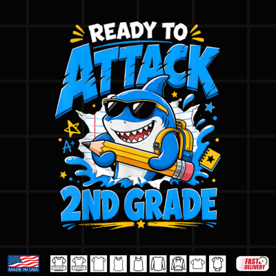 Design Ready to Attack 2nd Grade Shark First Day of School Back to Shirt