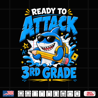 Design Ready to Attack 3rd Grade Shark First Day of School Back to Shirt