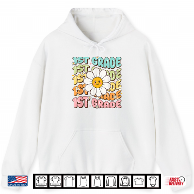 Hoodie Retro Groovy 1st Grade Daisy Back to School Teacher Shirt