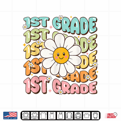 Design Retro Groovy 1st Grade Daisy Back to School Teacher Shirt