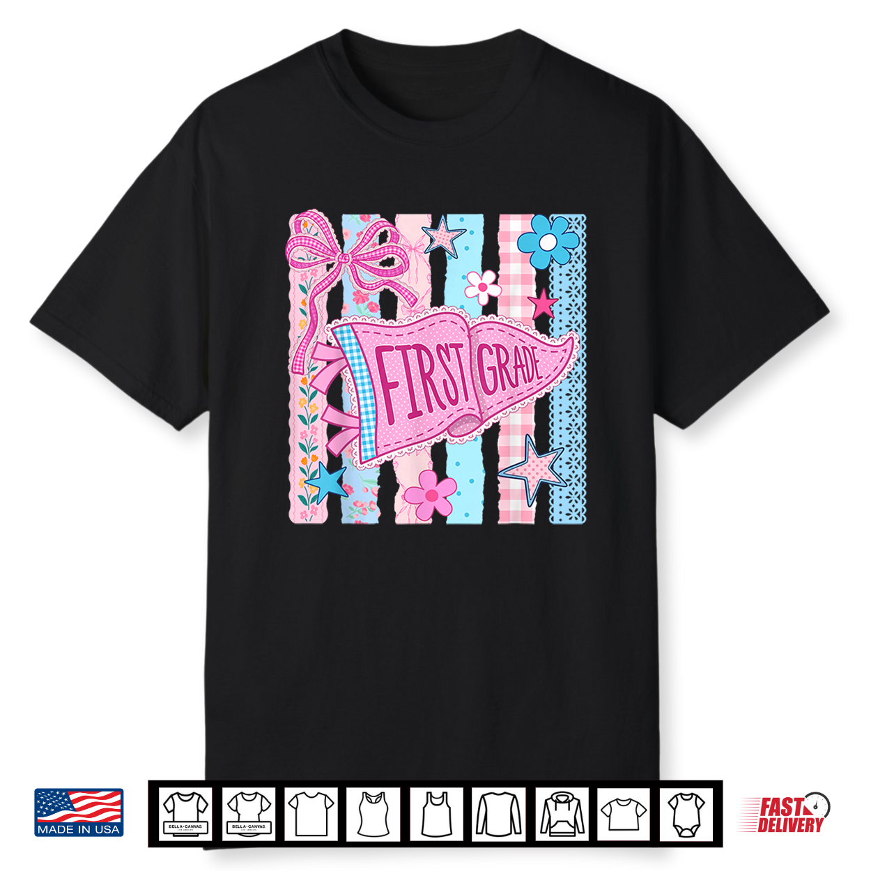 Striped Floral Pennant Flag Back To School First 1St Grade Shirt Striped Floral Pennant Flag Back To School First 1St Grade Shirt