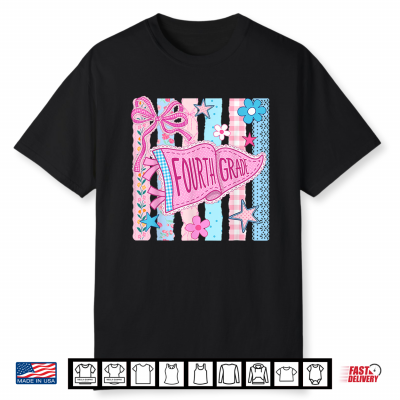 Striped Floral Pennant Flag Back To School Fourth 4Th Grade Shirt