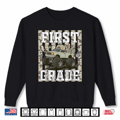 Sweatshirt Striped Camo Back to School First Grade Monster Truck Kid Shirt