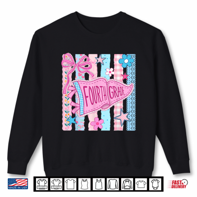 Sweatshirt Striped Floral Pennant Flag Back to School Fourth 4th Grade Shirt
