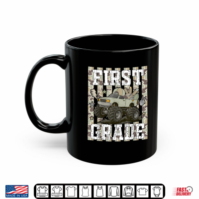 Mug Striped Camo Back to School First Grade Monster Truck Kid Shirt
