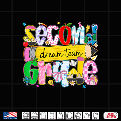 Design Retro Second Grade Dream Team Pencil Teacher Back to School Shirt