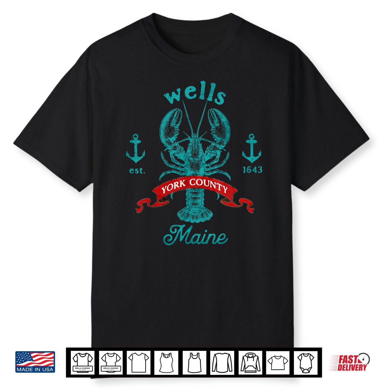 Wells Maine Blue Nautical Lobster Vintage Vacation Souvenir Shirt Wells Maine Blue Nautical Lobster Vintage Vacation Souvenir Shirt