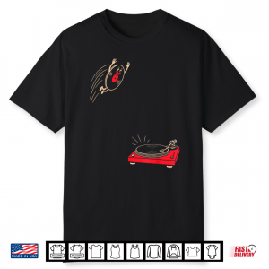 Record Flop   Funny Retro Vinyl Jumping Onto A Turntable Shirt