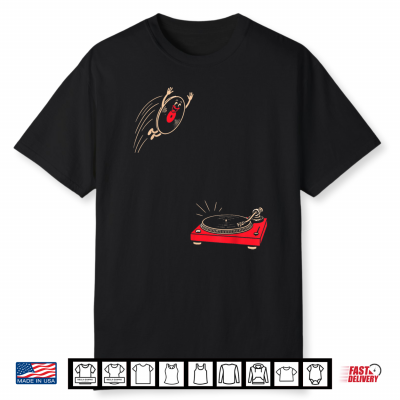 Record Flop   Funny Retro Vinyl Jumping Onto A Turntable Shirt