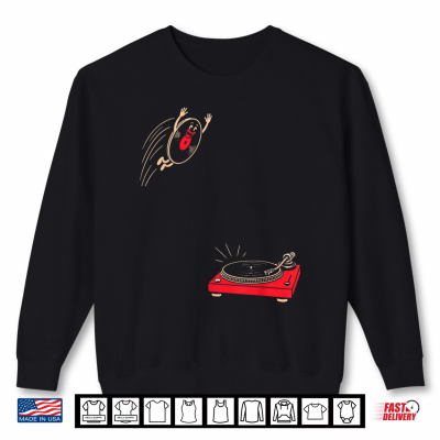 Record Flop Funny Retro Vinyl Jumping Onto A Turntable Shirt 2 Sweatshirt Record Flop Funny Retro Vinyl Jumping onto A Turntable Shirt