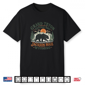 Bear Silhouette In Vintage Grand Teton National Park Shirt
