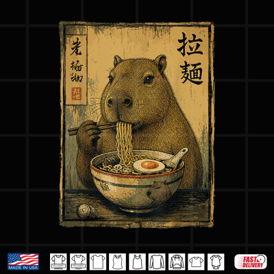 Design Cute Capybara Ramen Noodles Japanese Food Animal Kids Shirt