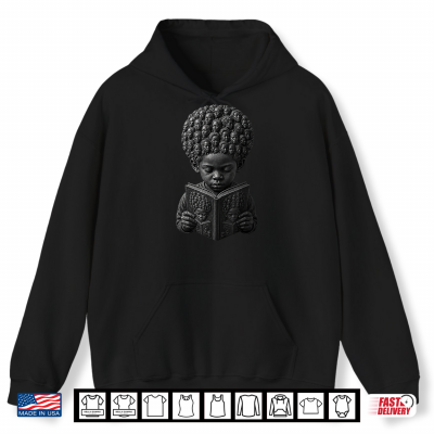 Hoodie Black Boy Reading Book Afro Hair Art Ancestors Look Shirt