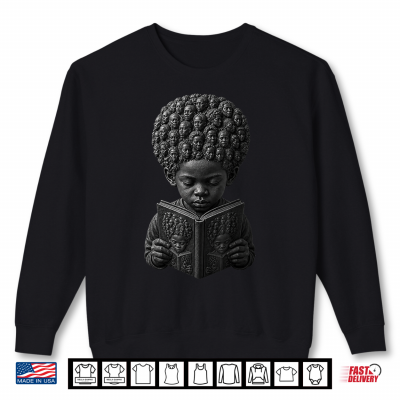 Sweatshirt Black Boy Reading Book Afro Hair Art Ancestors Look Shirt