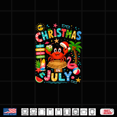 Design Christmas in July Santa Crab Colorful Costume Summer Shirt