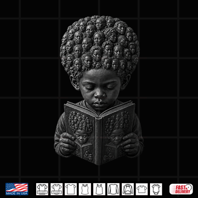 Design Black Boy Reading Book Afro Hair Art Ancestors Look Shirt