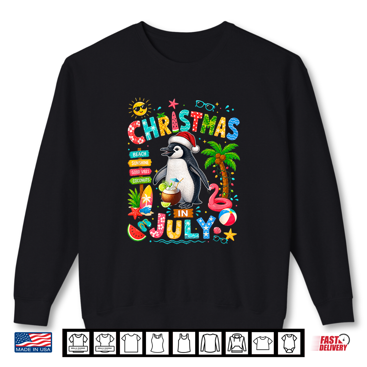 Christmas In July Santa Penguin Colorful Costume Summer Shirt Christmas In July Santa Penguin Colorful Costume Summer Shirt