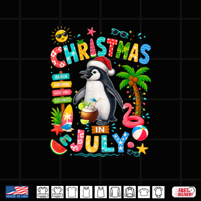 Christmas In July Santa Penguin Colorful Costume Summer Shirt 4 Design Christmas in July Santa Penguin Colorful Costume Summer Shirt