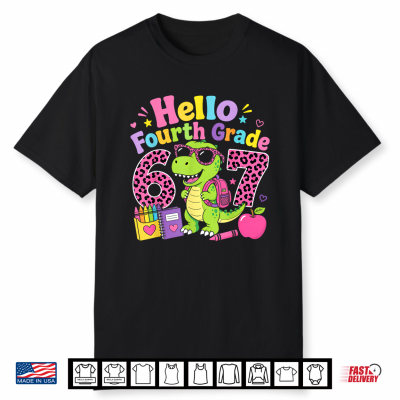 Hello Fourth Grade 67 T Rex Pink Leopard First Day Of School Shirt