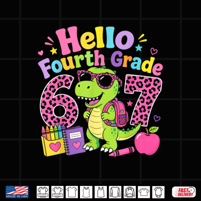 Design Hello Fourth Grade 67 T Rex Pink Leopard First Day of School Shirt