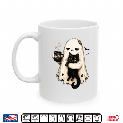 Mug Meh Ghost Cat Spooky Black Cat Funny Halloween Coffee Lover Shirt