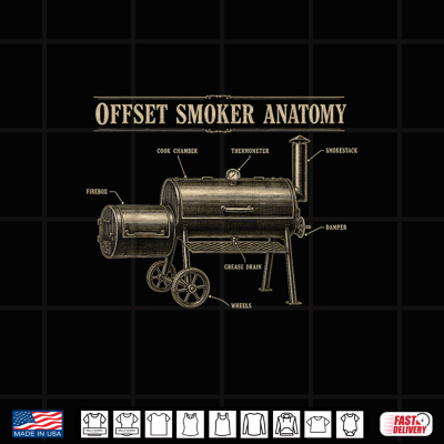 Design Offset Smoker Anatomy BBQ Barbecue Patent Diagram Shirt