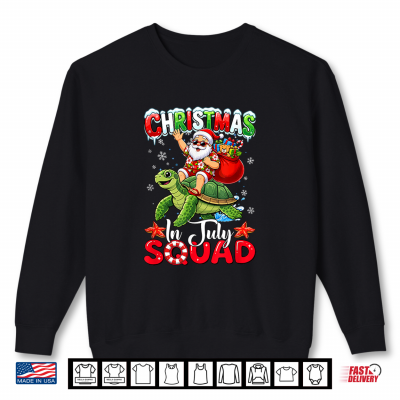 Sweatshirt Christmas in July Squad Funny Hawaiian Santa Riding Turtle Shirt