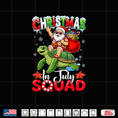 Design Christmas in July Squad Funny Hawaiian Santa Riding Turtle Shirt