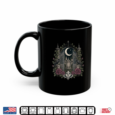Mug Gothic Cemetery Gate Raven Rose Design Dark Academia Moon Shirt